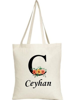 Çılgıntrend Kişiye Özel Çiçek Desenli Harf & Isim Bez Çanta – Doğal Kumaş Şık Hediye