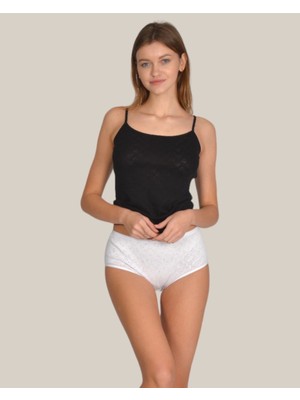 İki Yıldız Siyah %100 Pamuklu Ip Askılı Termal Kalpli Delikli Atlet