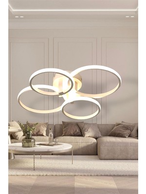 Modern 4'lü Yuvarlak Beyaz Model Sarı LED Avize
