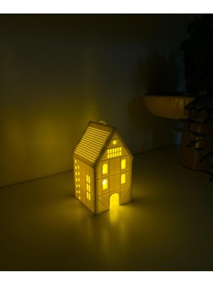 Beyaz LED Mumluklu Süs Evi, Yılbaşı Dekorasyonu ve Hediye Alternatifi