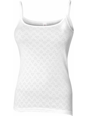 İki Yıldız Beyaz %100 Pamuklu Ip Askılı Termal Kalpli Delikli Atlet