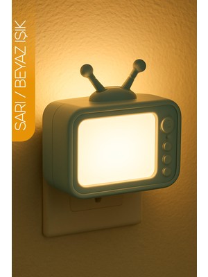 Telvesse Gece Lambası Eski Tv Tip 2 Mod Sarı-Beyaz Işık Tuşlu Koridor Hol Işığı Uyuma Işığı Turkuaz GC04