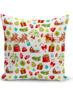 Yılbaşı Temalı Çift Taraflı Dijital Baskılı Kırlent Kılıfı, Çok Renkli, Şık ve Renkli