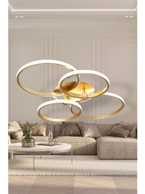 Modern 4'lü Yuvarlak Eskitme Gold Model 3 Renk (Beyaz / Sarı / Günışığı) LED Avize