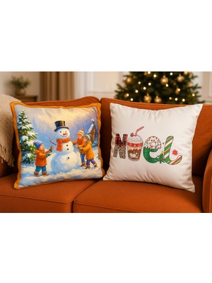 Çift Taraflı Candy Christmas Kadife Kırlent Kılıfı 2'li Set Yeşil