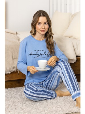Remsa Kadın Çizgili Desen Suprem Pijama Takımı 0328 MAVI04