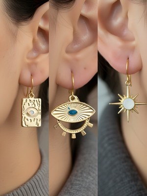 NKT Collection Trend Sembol Figürlü 3’lü Kadın Küpe Set