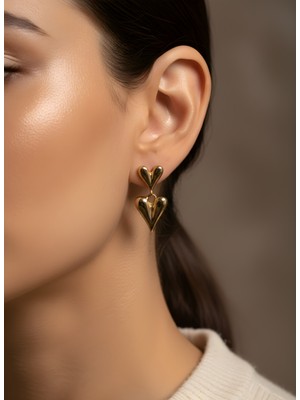 NKT Collection Gold Kalp Detaylı Sallantılı Küpe | Zarif Kadın Küpe | Şık Kalpli Küpe | Trend Tasarım