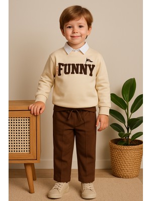 tinytrends Erkek Bebek&çocuk Funny Nakışlı Sweatshirt Gömlek Pantolon Spor 3'lü Takım
