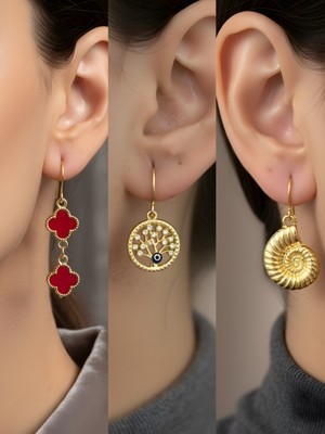 NKT Collection Trend Sembol Figürlü 3’lü Kadın Küpe Set