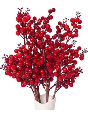 El Yapımı Kırmızı Kokina Kuru Çiçekli Yılbaşı Süsü, Işıklandırmalı, Ev ve Parti Dekoru