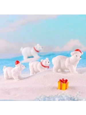 Dört Adet Kutup Ayısı Temalı Yılbaşı Teraryum Süsleri, Minyatür Objeler