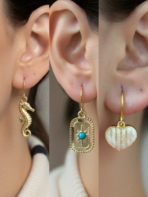 NKT Collection Trend Sembol Figürlü 3’lü Kadın Küpe Set