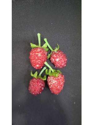 Mini Yapay Çilek Seti, Yeşil Saplı, Kırmızı Meyve Dekorasyon 4'lü