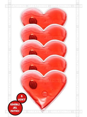 5 Adet Kalp Şeklinde Sihirli Jel Isıtıcı ve El Isıtıcısı Seti - Tekrar Kullanılabilir Pratik Cep Isıtma Pedi (Kırmızı)