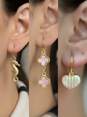 NKT Collection Trend Sembol Figürlü 3’lü Kadın Küpe Set