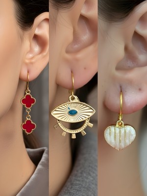 NKT Collection Trend Sembol Figürlü 3’lü Kadın Küpe Set