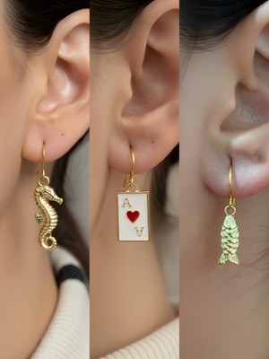 NKT Collection Trend Sembol Figürlü 3’lü Kadın Küpe Set