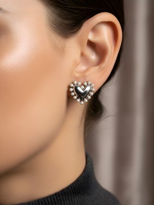 NKT Collection Inci Detaylı Gümüş Kalp Küpe | Romantik Zarif Kadın Küpe | Şık Parlak Trend Aksesuar