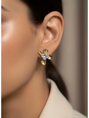 NKT Collection Gold Çiçek Detaylı Kadın Küpe | Zarif Altın Renk Küpe