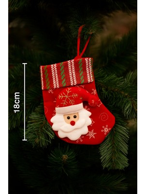 Yeşil Kadife Çizgili Noel Baba Yılbaşı Çorabı, Mini Ağaç ve Ev Dekor Süsü