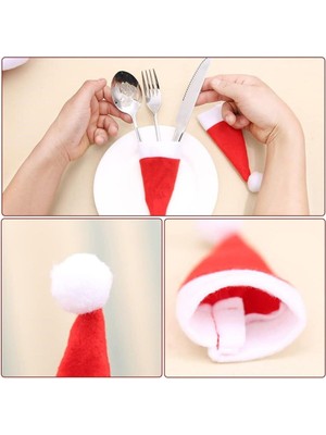 6 Adet Kırmızı Noel Baba Şapkası Kaşıklık ve Servislik, Yılbaşı Temalı Sunum Seti