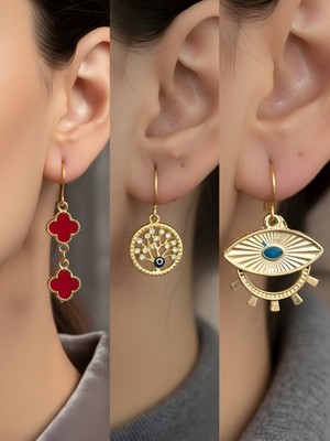 NKT Collection Trend Sembol Figürlü 3’lü Kadın Küpe Set