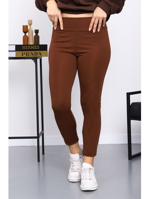 İmaj Butik Kahverengi Yüksek Bel Şardonlu Dalgıç Tayt