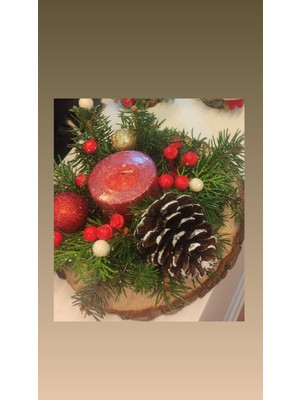 Kozalaklı Kırmızı Yılbaşı Süsü, Noel Masa Dekoru, Canlı Çamlar ve Kokinalı Tasarım