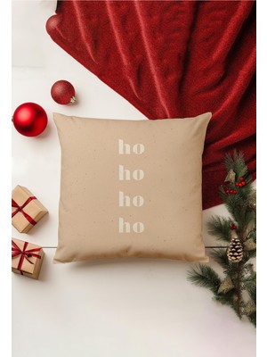 Yılbaşı Temalı Çift Taraflı Bej Kırlent Kılıfı, Gizli Fermuar