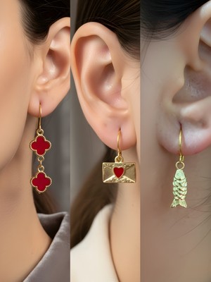 NKT Collection Trend Sembol Figürlü 3’lü Kadın Küpe Set