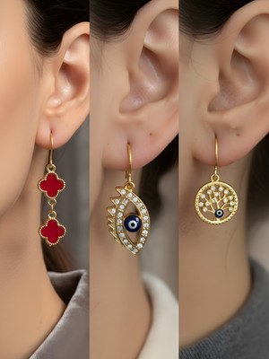 NKT Collection Trend Sembol Figürlü 3’lü Kadın Küpe Set