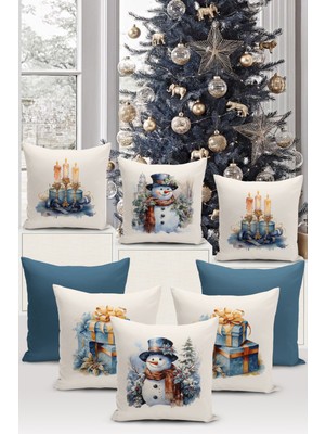 Yılbaşı Temalı Çift Taraflı Dijital Baskılı 8'li Kırlent Kılıfı Seti