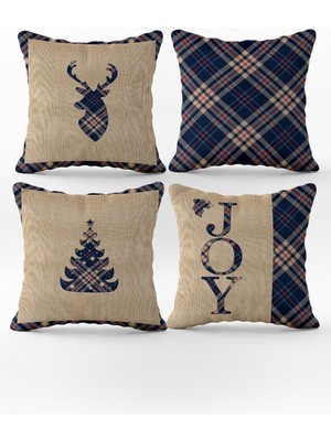 Yılbaşı Temalı 4'lü Renkli Kırlent Kılıfı Seti, Noel ve Christmas Şıklığı