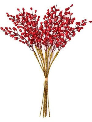 El Yapımı Kırmızı Kokina Kırmızı Meyve Yılbaşı Süsü, Ev ve Parti Dekoru, LED Işıklı