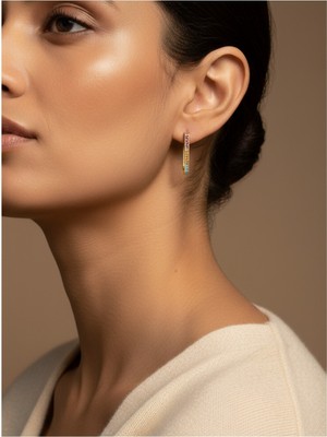 NKT Collection Renkli Taşlı Dikdörtgen Model Kadın Küpe