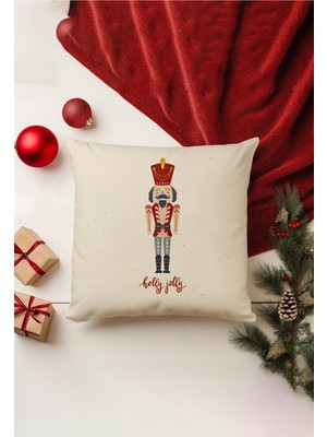 Yılbaşı Temalı Çift Taraflı Kırlent Kılıfı, Bej, Gizli Fermuar