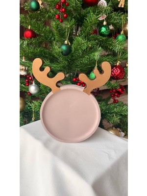 Renkli Dekoratif Beton Geyikli Tabak, Mum Altlığı ve Takı Tabağı