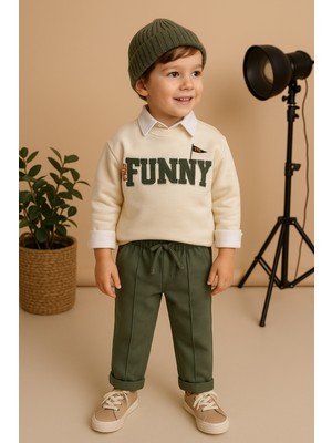 tinytrends Erkek Bebek&çocuk Funny Nakışlı Sweatshirt Gömlek Pantolon Spor 3'lü Takım
