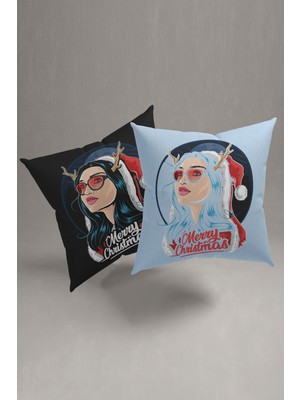 Yılbaşı Desenli Kırmızı ve Mavi Kırlent Kılıfı 43X43CM