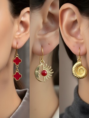 NKT Collection Trend Sembol Figürlü 3’lü Kadın Küpe Set