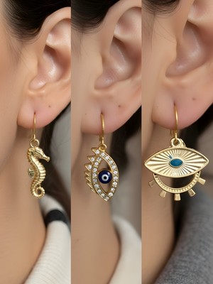 NKT Collection Trend Sembol Figürlü 3’lü Kadın Küpe Set