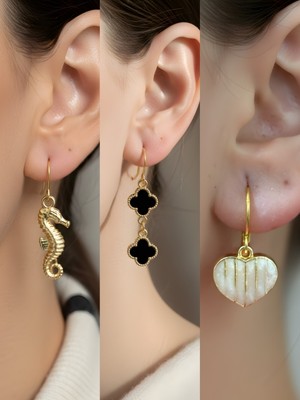 NKT Collection Trend Sembol Figürlü 3’lü Kadın Küpe Set