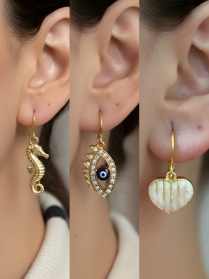 NKT Collection Trend Sembol Figürlü 3’lü Kadın Küpe Set