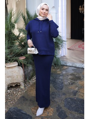 İmaj Butik Lacivert Triko Süveter Kombinli Elbise