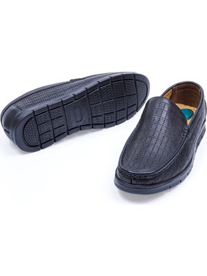 Vantaggio Shoes Robin Lacivert Iç ve Dış  %100 Hakiki Deri Erkek Delikli Comfort Ayakkabı, Günlük Ayakkabı