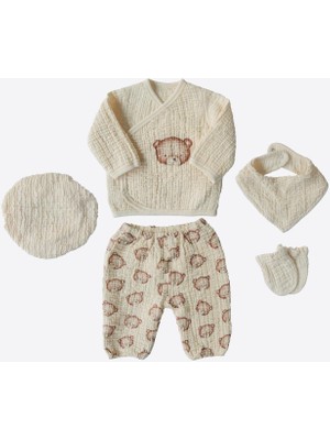 Kitikate Organik Teddy Bear 5'li Müslin Hastane Çıkış Seti Natural