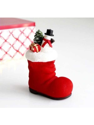 Kardan Adam Figürlü Noel Ayakkabısı Dekoratif Süs, Kırmızı Renkli Yılbaşı Süsü