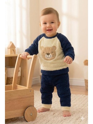 Noveram Kids Kışlık Polar Kumaş Kedi Desenli Bebek Eşofman Takımı-Unisex