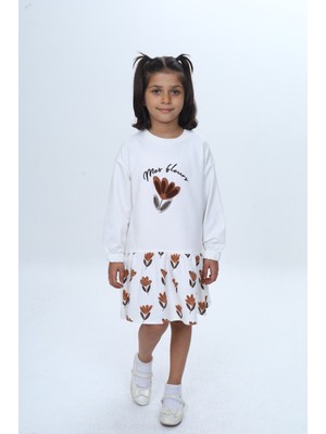 Toontoy Kız Çocuk Süzene Nakışlı Lale Baskılı Elbise